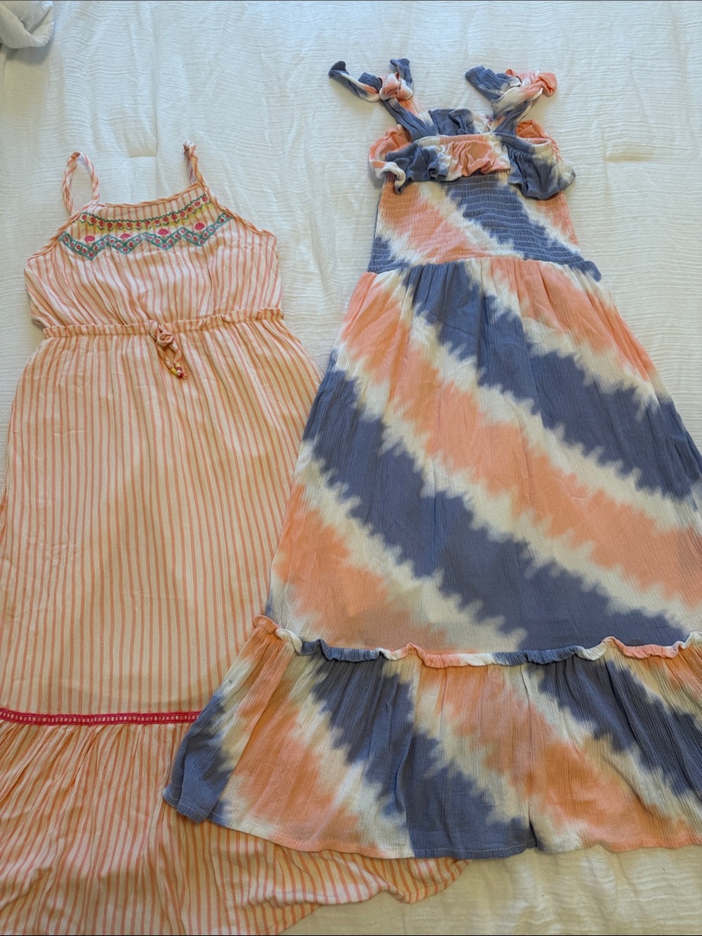 Girls Peach & Blue Tie-Dye & Pink Stripped Maxi Dresses